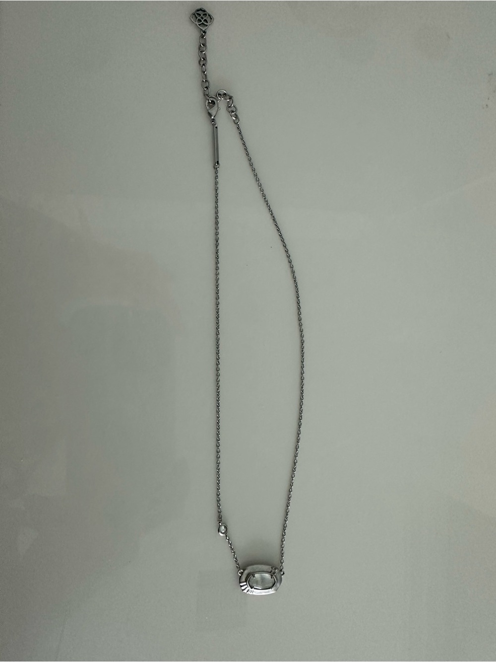 Kendra Scott Silver Oval Pendant Necklace with White Stone